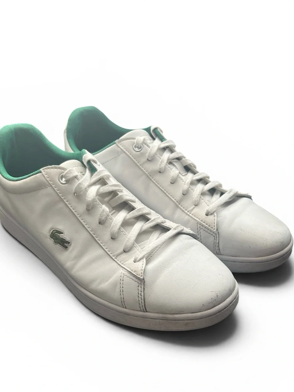 Men’s Lacoste White Leather Low-Top Sneakers with Green Interior